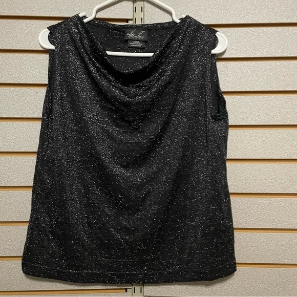 VTG Kathy Lee XL Black Sparkly Shiny Sleeveless Top Tank Metallic Made In USA! - Picture 1 of 4